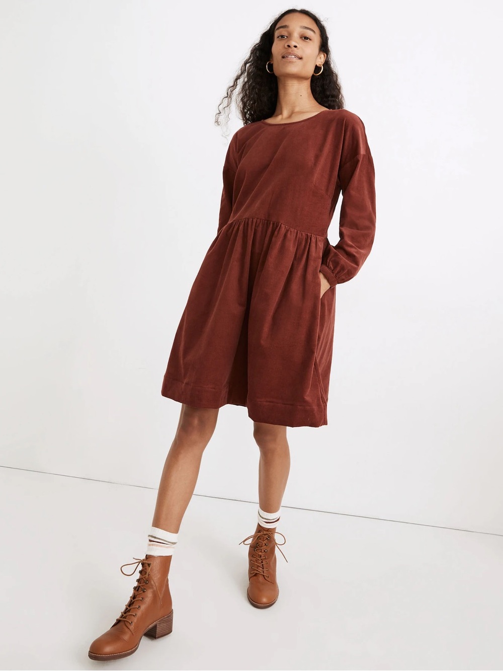 Madewell Corduroy Relaxed Mini Dress Rusted Burgundy L NWT
